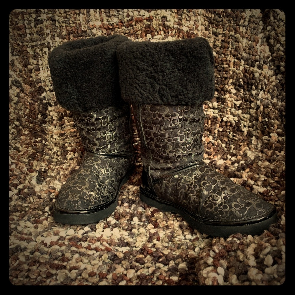 COACH faux fur canvas boots